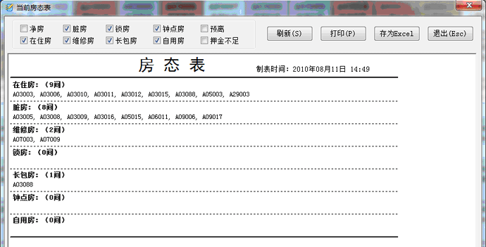当前房态表界面截图
